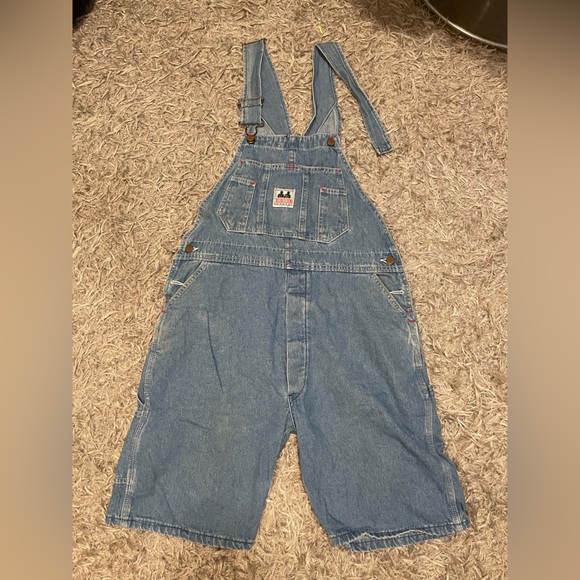 Women's Blue Denim Overall Shorts - Picture 1 of 8